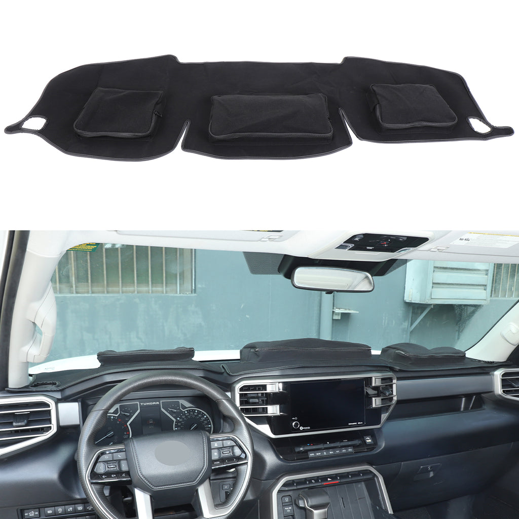 Dashboard Cover Mat with Storage Bag Compatible with Toyota Tundra 2022-2025+, Car Dash Cover Nonslip Black Mat Sun Pad Dash Board Carpet Sunshade Glare UV Rays Protector Interior Accessories
