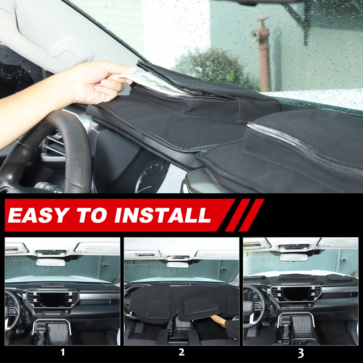 Dashboard Cover Mat with Storage Bag Compatible with Toyota Tundra 2022-2025+, Car Dash Cover Nonslip Black Mat Sun Pad Dash Board Carpet Sunshade Glare UV Rays Protector Interior Accessories