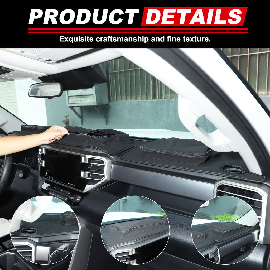Dashboard Cover Mat with Storage Bag Compatible with Toyota Tundra 2022-2025+, Car Dash Cover Nonslip Black Mat Sun Pad Dash Board Carpet Sunshade Glare UV Rays Protector Interior Accessories