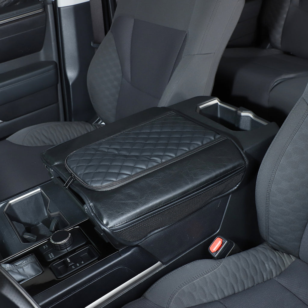 Center Console Armrest Cover Compatible with Toyota Tundra/Sequoia 2022-2026, Leather Middle Arm Rest Seat Box Cover With Pocket/Zipper