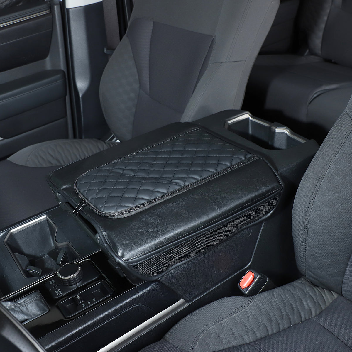 Center Console Armrest Cover Compatible with Toyota Tundra/Sequoia 2022-2026, Leather Middle Arm Rest Seat Box Cover With Pocket/Zipper