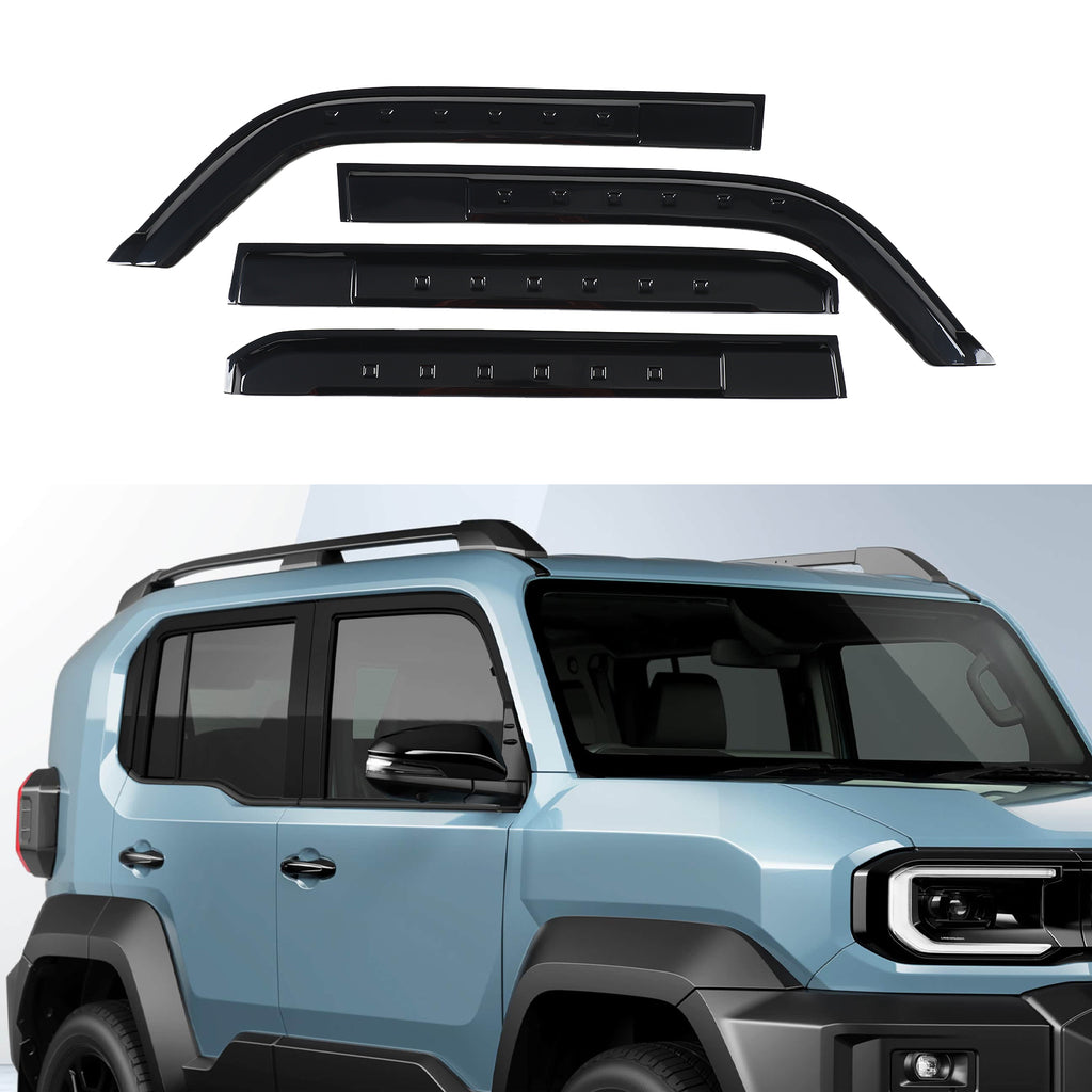 4pcs Original Window Visors Compatible with 26+ Toyota Land Cruiser FJ Extra Durable Tape-on, UV Protection Rain Guard, Dark Smoke, In-Channel Style, Original Vent Wind Deflector
