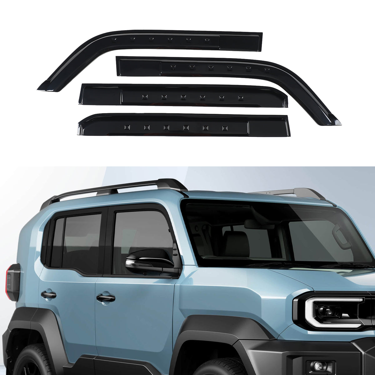 4pcs Original Window Visors Compatible with 26+ Toyota Land Cruiser FJ Extra Durable Tape-on, UV Protection Rain Guard, Dark Smoke, In-Channel Style, Original Vent Wind Deflector