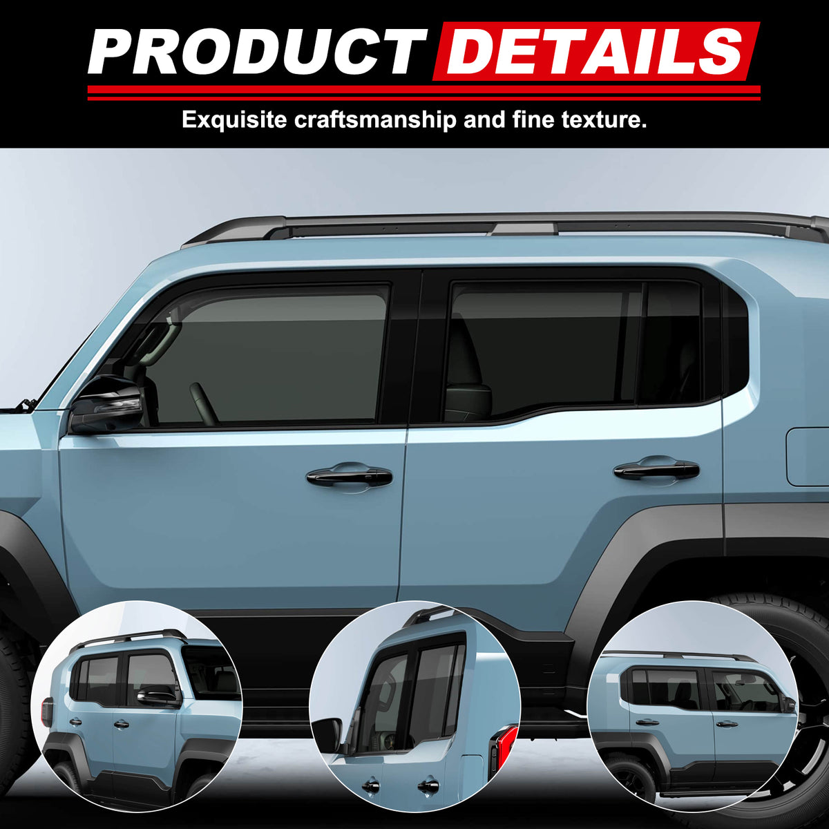4pcs Original Window Visors Compatible with 26+ Toyota Land Cruiser FJ Extra Durable Tape-on, UV Protection Rain Guard, Dark Smoke, In-Channel Style, Original Vent Wind Deflector