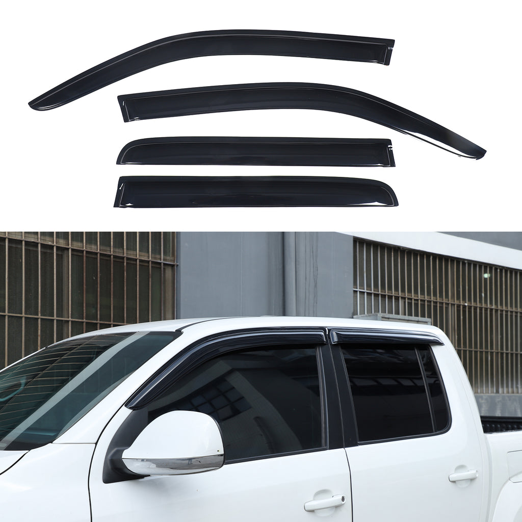 4pcs Original Window Visors Compatible with 11-22 Volkswagen Amarok Extra Durable Tape-on, UV Protection Rain Guard, Dark Smoke, In-Channel Style, Original Vent Wind Deflector