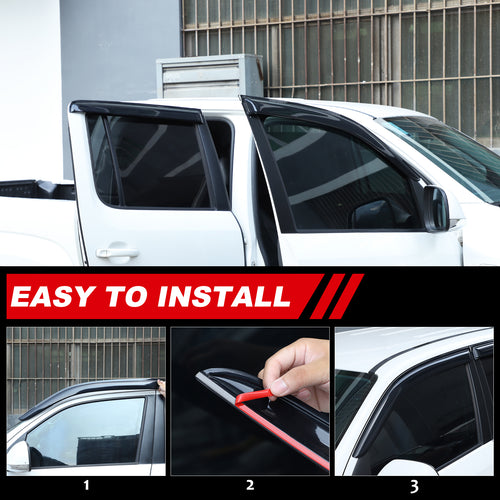 4pcs Original Window Visors Compatible with 11-22 Volkswagen Amarok Extra Durable Tape-on, UV Protection Rain Guard, Dark Smoke, In-Channel Style, Original Vent Wind Deflector