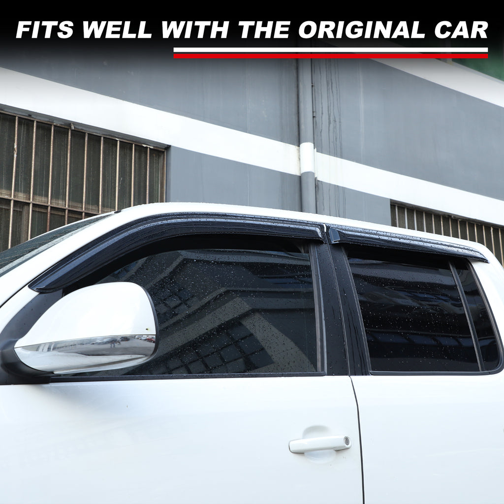 4pcs Original Window Visors Compatible with 11-22 Volkswagen Amarok Extra Durable Tape-on, UV Protection Rain Guard, Dark Smoke, In-Channel Style, Original Vent Wind Deflector