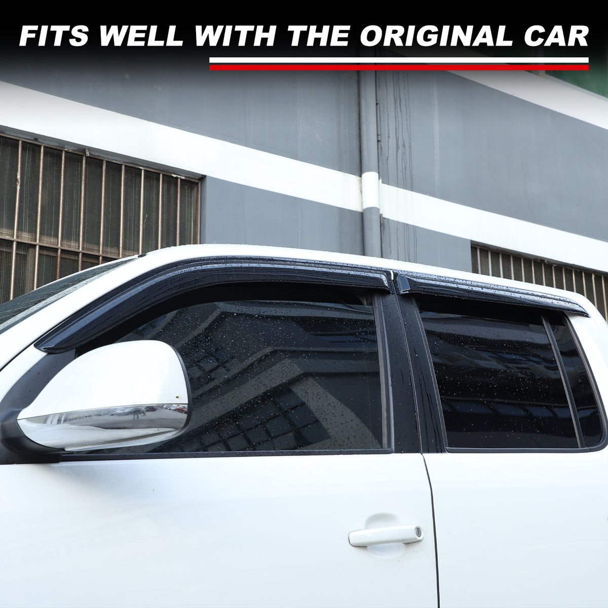 4pcs Original Window Visors Compatible with 11-22 Volkswagen Amarok Extra Durable Tape-on, UV Protection Rain Guard, Dark Smoke, In-Channel Style, Original Vent Wind Deflector