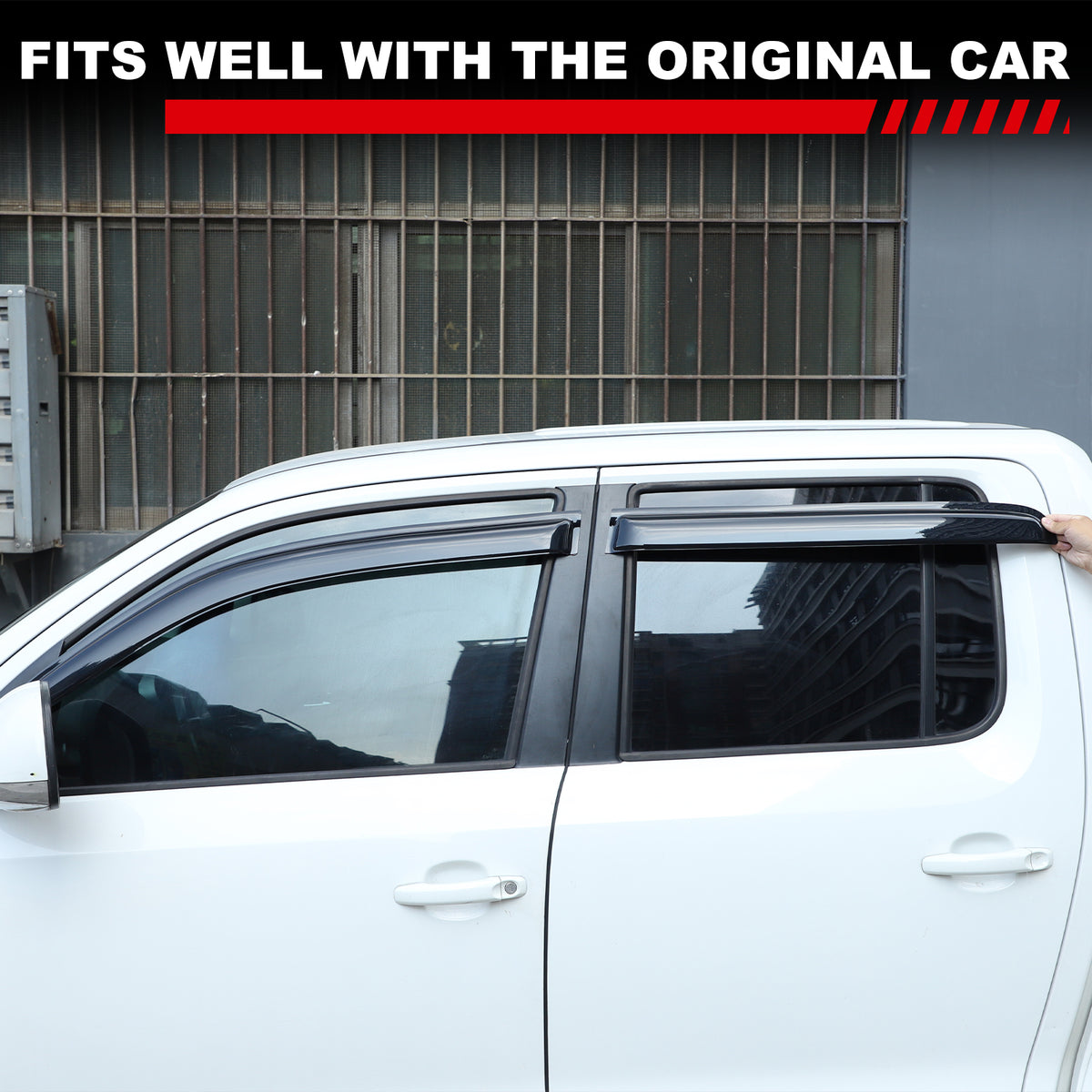 4pcs Original Window Visors Compatible with 11-22 Volkswagen Amarok Extra Durable Tape-on, UV Protection Rain Guard, Dark Smoke, In-Channel Style, Original Vent Wind Deflector